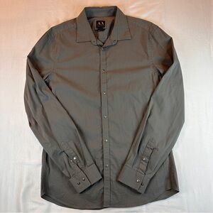 2 Armani Exchange Shirts Mens M Slim Fit w/Snaps - Grey Stripe & Dark Gray496/97